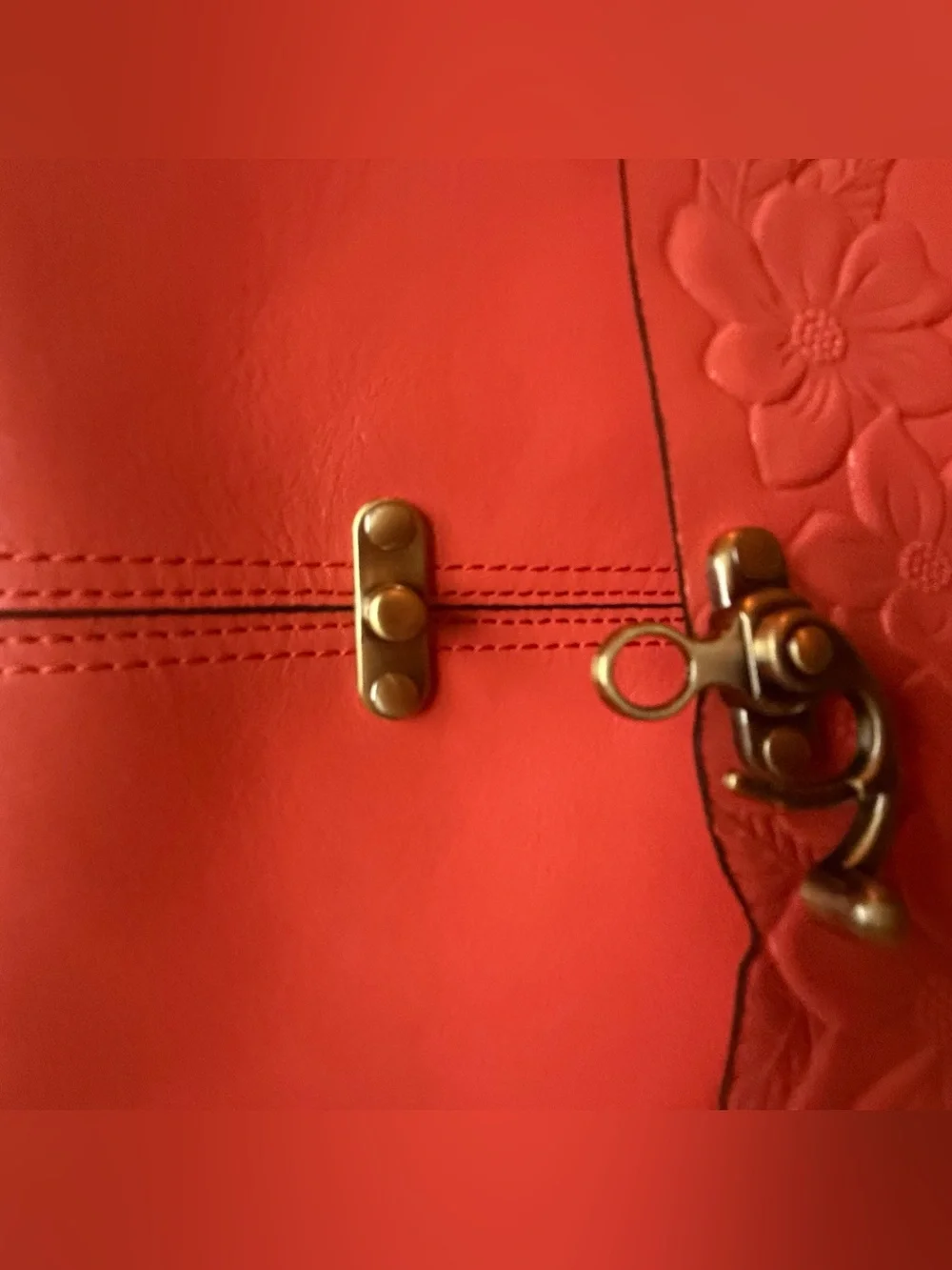 Patricia Nash Red Leather Floral Tooled Satchel Crossbody Bag NWT